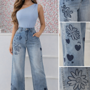 Jeans embroidered hearts